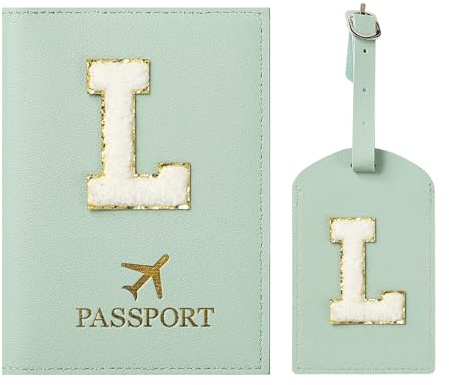 ZVRSUA Funda para Pasaporte y Identificador de Maletas, Pasaporte Verde Iniciales, Piel Sintética Suave, Accesorios Viaje Personalizados，Adecuado para Mujeres, Adolescentes,Niñas,Masculino (Verde L)