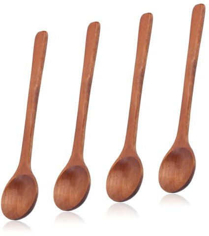 4pcs Small Wooden Spoons, 6.7 Inch Smooth Honey Spoon Acacia Wood Teaspoon Dessert Table Spoons for Cooking Serving Stirring Coffee Tea Honey Sugar Spice Jar Condiment Kitchen Utensils