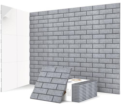 JBER 12 Pack Acoustic Panels Self-Adhesive, Brick Sound Proofing Panels, High Density Acoustic Wall Panels for Recording Studios, Game Room, Home, Office, 30x30x1cm, Grey