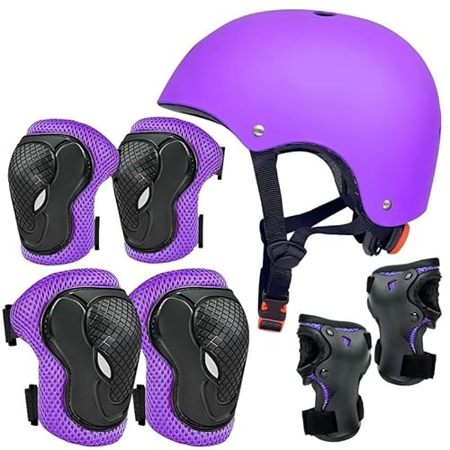 7 set di protezione per pattini, casco/ginocchiere per bambini, set di protezione per skateboard, bicicletta, monopattino da 3 a 10 anni (viola)