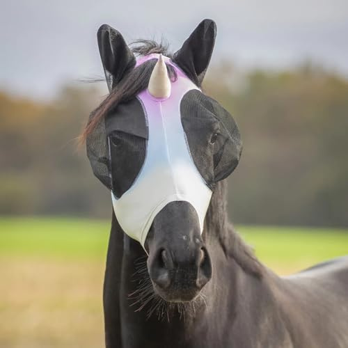 netproshop Flugmask enhörning med enhörningslook öron- och ögondel av nätöppning för pannband storlek Shetty till full, storlek: minishetty, färg: enhörning