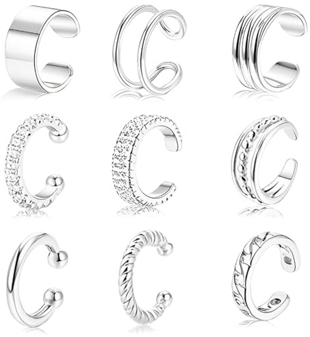 9 Piezas Pendientes sin Agujero Ear Cuff Ajustable Earrings Aretes de Mujer Orejas sin Perforar Pendientes Mujer Cartílago Espiral Falso