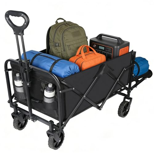 Bollervagn, vikbar med baklucka, regnskydd, 120 l, 120 kg, lastbar rullvagn, 360° räckhjul, 70 x 43 x 72 cm, vikbar vagn, strandvagn med 2 mugghållare för camping, strand, shopping