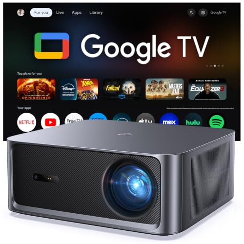 HAPPRUN Proyector Inteligente de 3000 ANSI Lúmenes con Google TV Oficial, Compatible con 4K, Dolby Audio, Enfoque Automático, WiFi 6 y Bluetooth, Negro