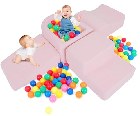 FANTASK Lot de 5 Blocs de Construction en Mousse XXL géants avec Piscine à balles - Grands Blocs de Construction pour se défouler et escalader - Blocs de Jeu Doux pour la Maison, la Chambre d'enfant