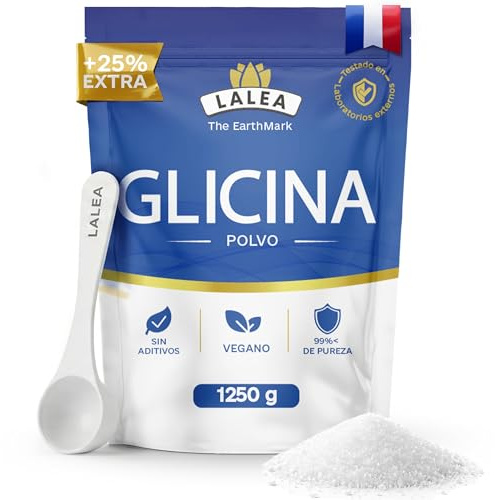 LALEA Glycine Cristallisée 1250g – Acide Aminé Glycine en poudre 100% Pure – Composant du Collagène – Vegan, Sans Additifs, Très Soluble – Aide au Sommeil, Articulations & Peau-Grand Format