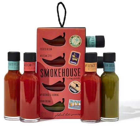 Smokehouse by Thoughtfully Global Hot Sauce Chili-Saucen To Go Geschenk-Set - Geschenkbox mit 4 scharfen Saucen - Geschenk für Männer und Frauen