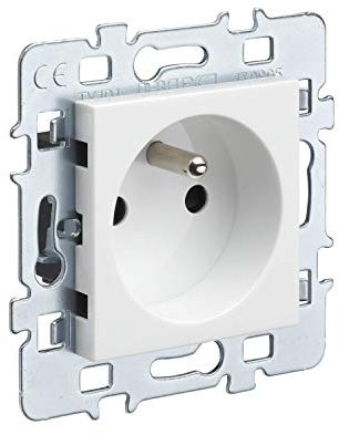 DEBFLEX - Prise avec Terre et support métal pour Casual - Cache Mécanisme Blanc Brillant 742924