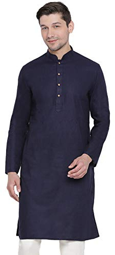 VASTRAMAY Kurta de mezcla de lino y algodón para hombre | Túnica tradicional india | Ropa étnica casual | Ropa de boda y fiesta festiva