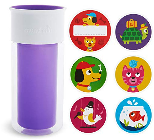 Munchkin® Miracle® 360 Insulated Sippy Cup, Includes Stickers to Customize Cup, 9 Ounce, Purple
