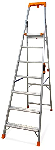 KELI - Échelle Pliable, Escabeau, Marchepied, Fabriqué en Aluminium, Qualité Professionnelle, Poignée de Transport Confort, Porte Outils ABS (7 Marches (Travail à 3,61m))