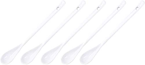 ProLeo 5 Cucchiai da Caffè in Ceramica Con Manico Lungo, Cucchiaio da Mescolare, per Miele e Spezie (Bianco)