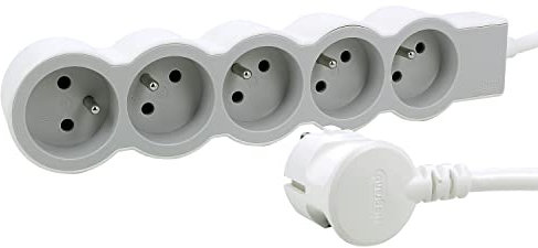 LEGRAND | Rallonge Multiprise Extra-Plate, 5 Prises 2P+T Avec Terre, Cordon 1.5m Blanc Et Gris Clair, 1 Prise À 90° Pour Chargeur Volumineux