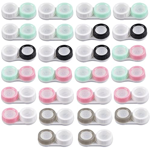 26 Pièces Boite Lentilles de Contact, Étui de Lentilles de Contact de Voyage, Portable Etui Lentilles, Portable Étui à Coloré avec Capuchons L et R, pour le Voyage et le Déplacement, 5 Colors