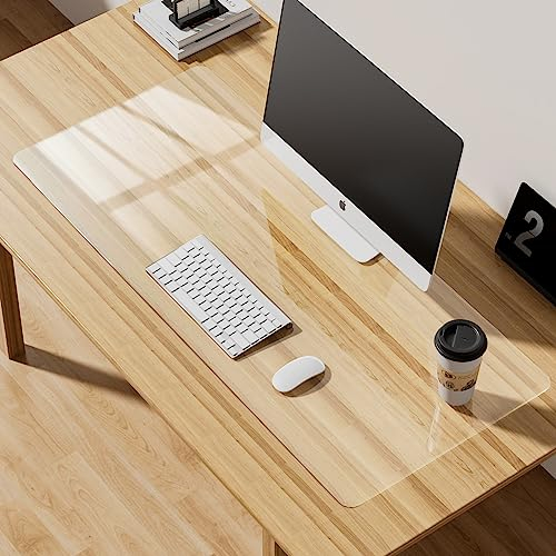 Aisakoc Schreibtischunterlage Transparent, 80x40cm, PVC, Wasserdicht, Geschmacklos, Rutschfest, Runde Kanten, Schreibunterlage für Büro und Zuhause