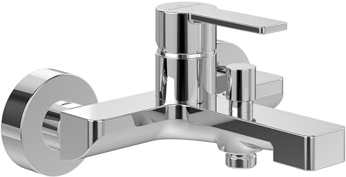 Villeroy & Boch Architectura Badewannenarmatur Aufputz, Wasserhahn Badewanne mit Umstellfunktion und Keramikkartusche, Mischbatterie Badewanne wassersparend, eckig, in Chrom