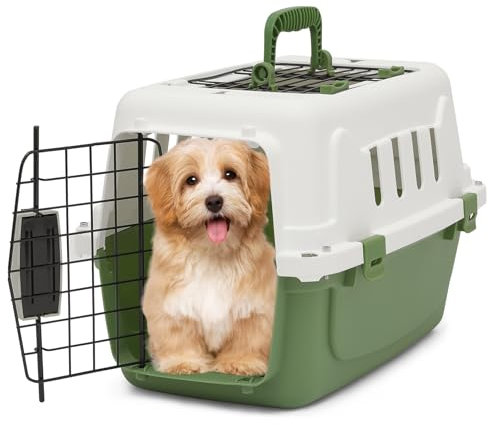 MoNiBloom 18-Inch 2-Door Top Loading Cat Carrier, Plastic Dog Crate Hard-Sided Dog Travel Carrier for Small Dogs and Cats, Ventilation and Security Lock Design for Pets up to 10 lbs (Green)