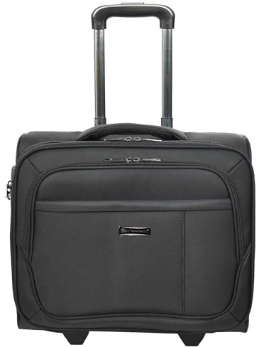 House Of Leather Pilot Case Business Organiser Office Travel Bag 2 Wheeled Trolley Cabin Black Sparta