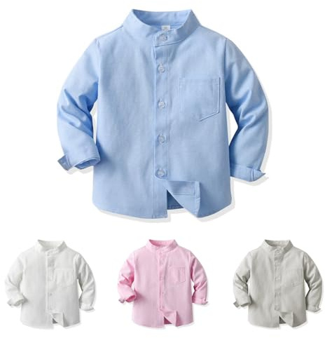 Yanmucy Chemise à Manches Longues pour Bébé Garçon Chemise à Boutons en Coton à col Montant pour Enfants Petits Garçons 2-8 Ans (FR/ES, Âge, 2 Ans, 3 Ans, Taille Normale, Bleu)