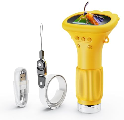 Handy-Mikroskop für Kinder, Ashfly 200X tragbares Taschenmikroskop, 2,0 IPS-Bildschirm USB Microscope LED Lights -Anschluss an PC, Mini-Mikroskop draussen ab 3 Jahren-Orange(Bildungsgeschenk)