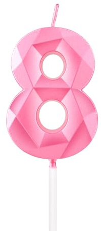 mciskin Pink 8th Birthday Candles, 3D Number 8 Candles for Cake, Girls Boys 8th Birthday Decorations,Pearl Pink Candle Cake Topper Decorations for Birthday Party Weddings Anniversary Supplies