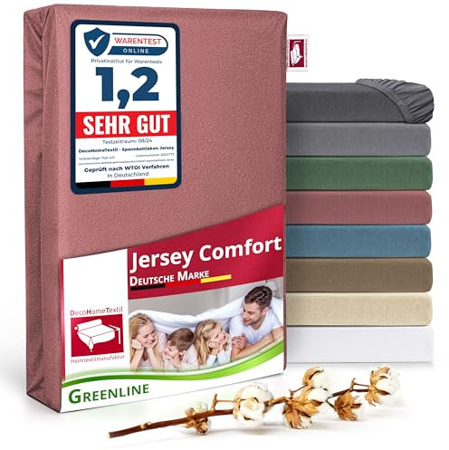 Greenline Spannbettlaken Premium Jersey aus 100% Baumwolle Greenline Altrosa 140-160x200 cm bis zu 30 cm auch für Boxspringbetten, Spannbetttuch