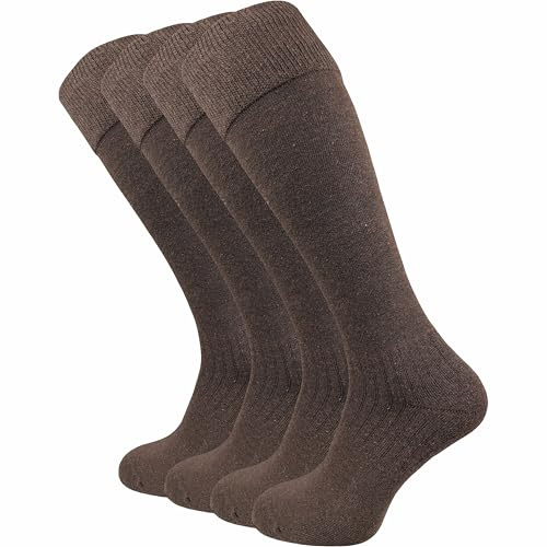 GAWILO Calcetines cálidos para hombre y mujer (4 pares) | Calcetines largos con cintura cómoda | ideales también como calcetines de equitación con suela acolchada, marrón, 43-46