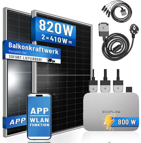 PIANETA Balkonkraftwerk 820W/800W Solaranlage mit 800W TSUN Micro Wechselrichter WiFi Bluetooth, upgradebar drosselbar, 2x410W Marken Solarmodule Glas Folie für Balkon Haus Dach Terrasse Garten