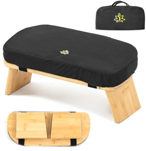 Estleys Large Bamboo Meditation Bench, Foldable Prayer Stool(Black & Bag)