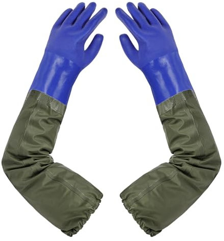 ANOMM Dépolie Étanche Gants Allongés en Caoutchouc, 69cm Gants de Nettoyage D'étang, Gant de Canalisations pour Nettoyage D'étang, Industrie Chimique, Agriculture, Pêche, Construction (Bleu)
