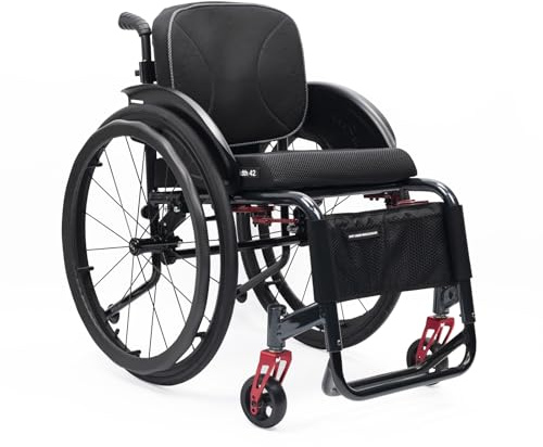 CFMAIF Lightweight Aluminum Alloy Wheelchair, Self Propelled Sports Wheelchair for Adults, Prevent Rear Tilt, with Safety Belt(Size:40cm/15.7in seat,Color:Sports)