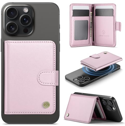 Ysjisy Handy Kartenhalter für MagSafe Wallet, 6 Kartenhalter, Magnetische Wallet Kompatibel mit MagSafe für iPhone 17/16/15/14/13/12 Pro Max Plus Serie, PU Kartenhalte Standfunktion (Rosa)