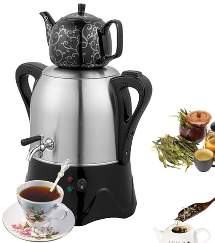 QINPI Tetera Turca Eléctrica De 2000 W, Tetera Eléctrica De Acero Inoxidable De 3 L, Tetera De Cerámica De 1 L, Samovar Turco Eléctrico con Función De Mantenimiento del Calor