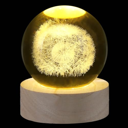 XIANNVXI 3D 60mm Dandelion Crystal Ball Paperweight Ornament Dandelion Gifts for Women Office Bedroom Office Desk Decor Shelf Decor Housewarming Gifts