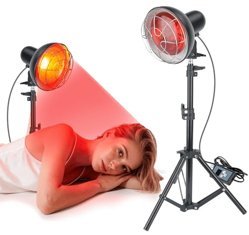 Lámpara de calor por infrarrojos, 150 W, lámpara de luz roja, lámpara de calor por infrarrojos, lámpara de luz infrarroja, con soporte de suelo ajustable (negro)