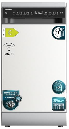 Cecotec Lavavajillas 45 cm Libre Instalación Bolero Aguazero 4560 Inox Connected. 11 Cubiertos, 9 Programas, Motor Inverter Plus Duo, Panel Touch, WIFI, O2Dry, Super Dry, Save+, AutoClean, Inox