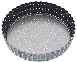 MasterClass Crusty Bake 18 cm Perforated Quiche Tin with PFOA Non Stick and Loose Bottom, Fluted, Robust 1 mm Carbon Steel, Grey