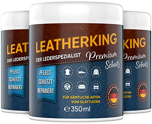 LeatherKing - Natürliche Anti-Aging Lederpflege, 350ml | Lederbalsam für Auto, Lederjacke, Handtaschen, Ledercouch, Schuhe, Pferde Sattel und vieles mehr - Premium Lederfett (3 Dosen)
