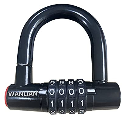 WANLIAN Cadenas à Combinaison à 4 Chiffres - Antivol de Vélo - Anse de 5,3 cm - Cadenas Extérieur Réarmable - Serrure à Combinaison - Noir
