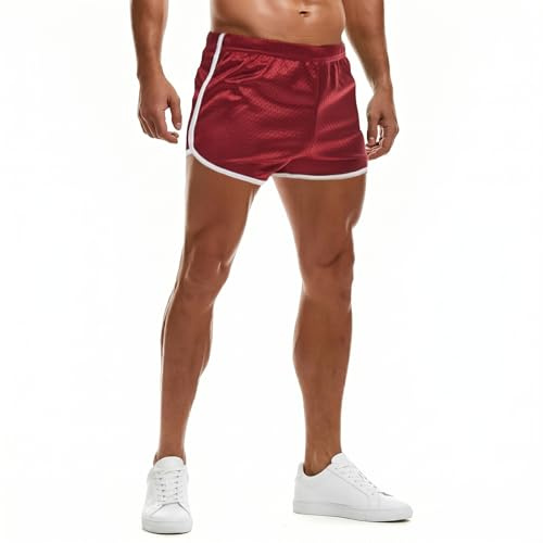 AIMPACT Short de Course pour Homme de 3 Pouces Short Sport Homme Respirant de Rugby Jogging Fitness Training Tennis(Bordeaux-M)