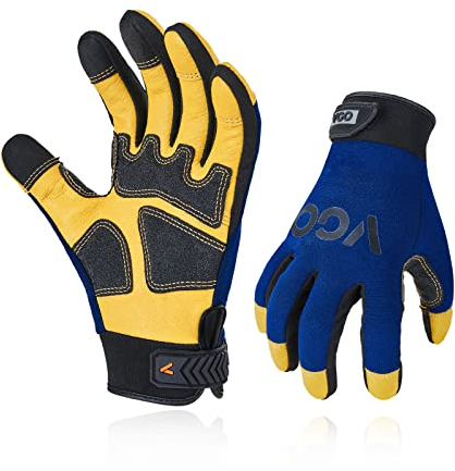 Vgo... 1 Paar Sicherheits-Leder-Arbeitshandschuhe, Mechaniker-Handschuhe, Anti-Vibrationshandschuhe, Rigger-Handschuhe, abriebfest, Handfläche gepolstert (PA7726)