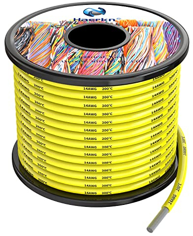 2.0mm² 14awg Fils électrique en Silicone Couleur Jaune 10 Mètres Cable fil de cuivre étamé multibrins Résistant à Haute Température