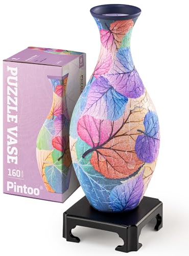 Pintoo 3D Puzzle Vase Unique Flower Vase Made By 160 Curved Plastic Puzzle Pieces House Warming Gift for Flower Arrangements and Home Decoration - [S1034] (Classic, Colorful Leaves)