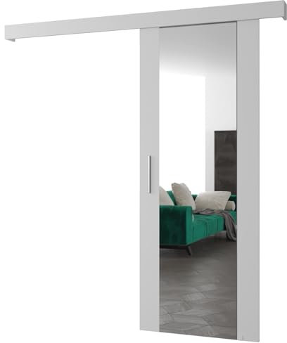 ABIKSMEBLE Salwador 2 Set di Ante Scorrevoli con Copertura del Binario e Specchio - Porte Scorrevoli per Pareti Interne - Costruzione Solida - 90 x 204 cm - Bianco