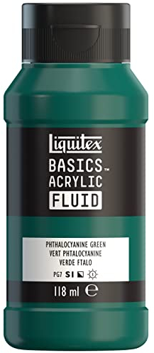 Liquitex 8870404 Basics Fluid Acrylfarbe mit fließender Konsiszenz, schnell trocknend, lichtecht, wasserfest, auf Wasserbasis, 118ml Flasche - Phthalozyaningrün