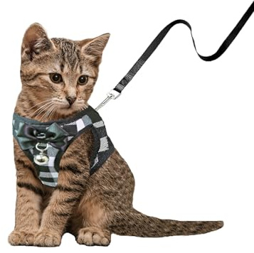 Cat Leashes and Harnesses for Walking,Breathable Soft Kittens Vest for Cats Dogs, Kitten Harness Escape Proof with Bell and Bow-Knot Decoration Christmas(XXS, Black-White)