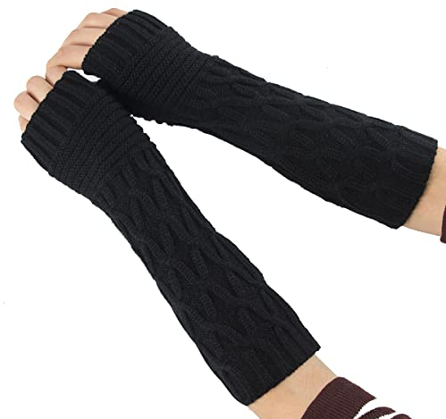 Winter Gestrickte Handschuhe für Damen, Tukistore Fingerlose Armstulpen Feinstrick lang Handwärmer Stulpen, Warm Strick Handschuhe Pluswärmer Handstulpen Armwärmer Stulpen für Damen (Schwarz#1)