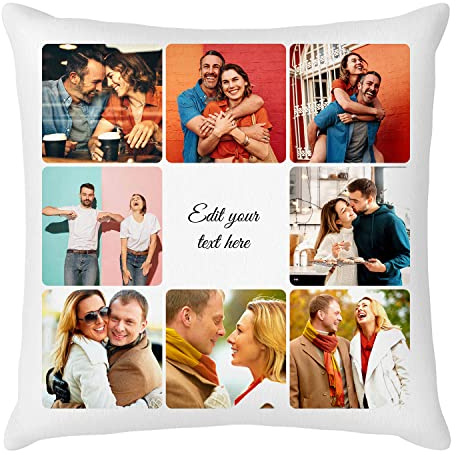 Easycosy personalisierte Fotokissen Bezug selbst gestalten, Doppelseitiger FotoKissen-Bezug mit 8Fotos & Text selbst gestalten -Muttertagsgeschenke für Mama Oma Geschenke zu Muttertag (40 * 40cm)