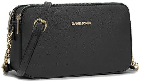 David Jones - Damen Kleine Umhängetasche - Frau Handytasche PU Leder - Ketten Handtasche Tasche mit 3 Fächern - Elegante Schultertasche Crossbody Bag Shopping Abend Party Trend - Schwarz