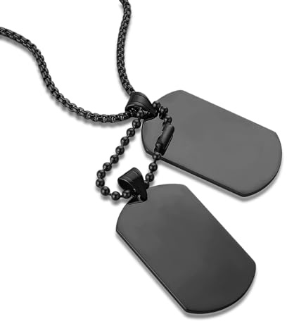 HZMAN Collier avec pendentif plaque d'identité pour homme en acier inoxydable poli 55,9 cm + 5,1 cm, Acier inoxydable, Pas de gemme